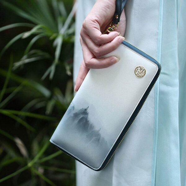 雲_山_緑_プリント_牛革財布_-_中_文化-2468340 Cloud_Mountain_Green_Printed_Cowhide_Wallet_-_SinoCultural-2468340
