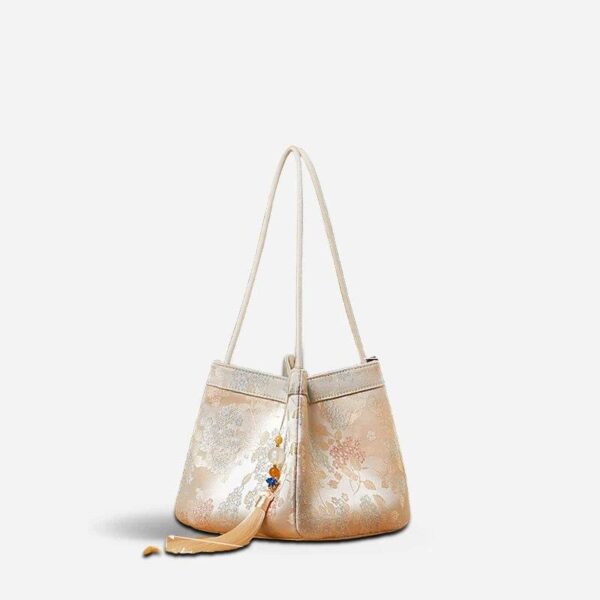 ジャカードブロケードベージュバケットハンドバッグ花柄新作中華風P17062004_3 JacquardBrocadeBeigeBucketHandbagFloralNewChineseStyleP17062004_3