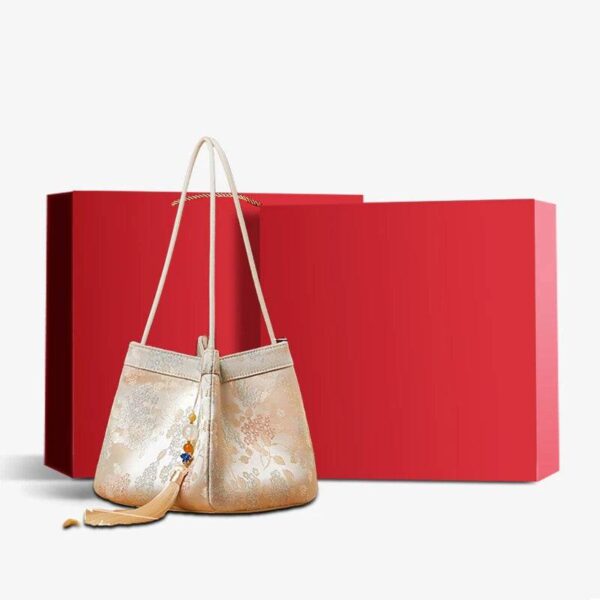 ジャカードブロケードベージュバケットハンドバッグ花柄新作中華風P17062004_5 JacquardBrocadeBeigeBucketHandbagFloralNewChineseStyleP17062004_5