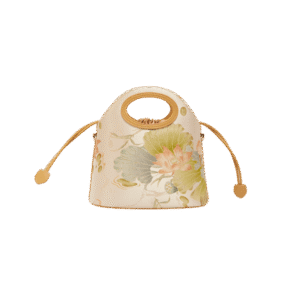 Printed Jacquard Lotus Khaki Drawstring Bucket Bag