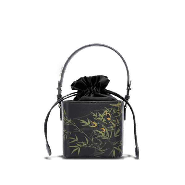 LD170613_Xiangyunsha_Silk_Black_Bamboo_Print_Mini_Cube_Bucket_Bag_LD170613 LD170613_Xiangyunsha_Silk_Black_Bamboo_Print_Mini_Cube_Bucket_Bag_LD170613