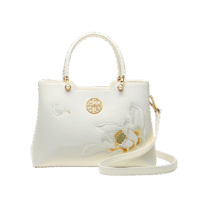 Embroidery Leather White Crossbody Tote Bag Lotus Luxury Gift