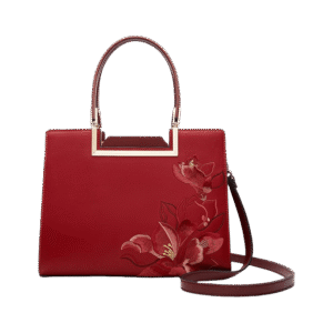 Sinocultural Embroidery Leather Red Tote Bag Magnolia Women's Handbag