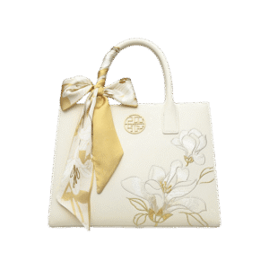 Embroidery Leather White Commuting Handbag Orchid with Scarf