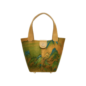 Chinese Painting Mulberry Silk Traditional Gold Basket Bag