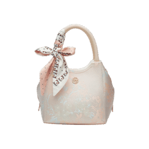 Brocade Silk Cute Pink Floral Bucket Bag Designer Handbag