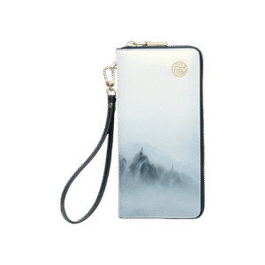 Chinese Style Cloud Mountain Blue Printed Cowhide Wallet