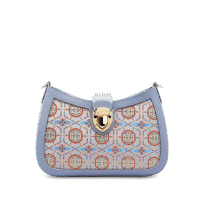 Song Brocade Leather Blue Shoulder Bag Ruyi Pattern