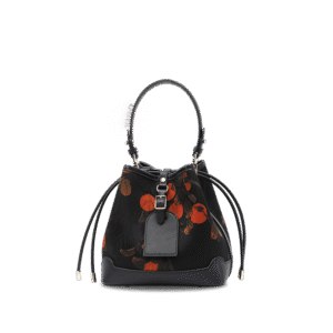 Xiangyunsha Silk Leather Printed Persimmon Bucket Bag