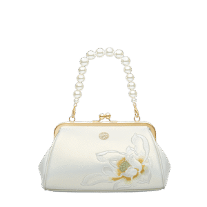 Embroidery Leather Kiss Lock Clutch Bag Lotus Evening Handbag