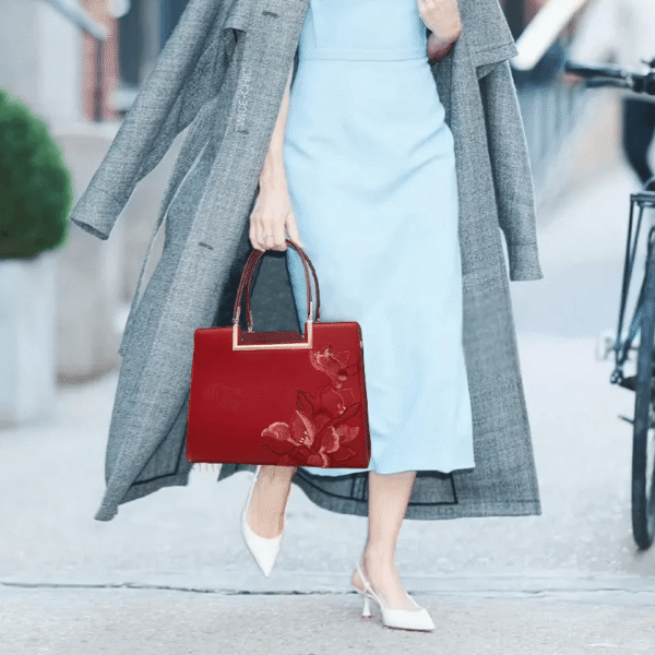 sinocultural-red-magnolia-embroidery-leather-tote-model-2 sinocultural-red-magnolia-embroidery-leather-tote-model-2